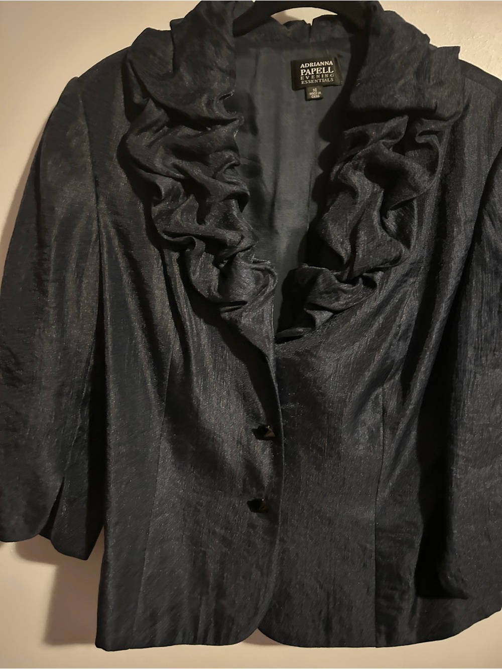 Adrianna Papell Navy Ruffle Evening Jacket